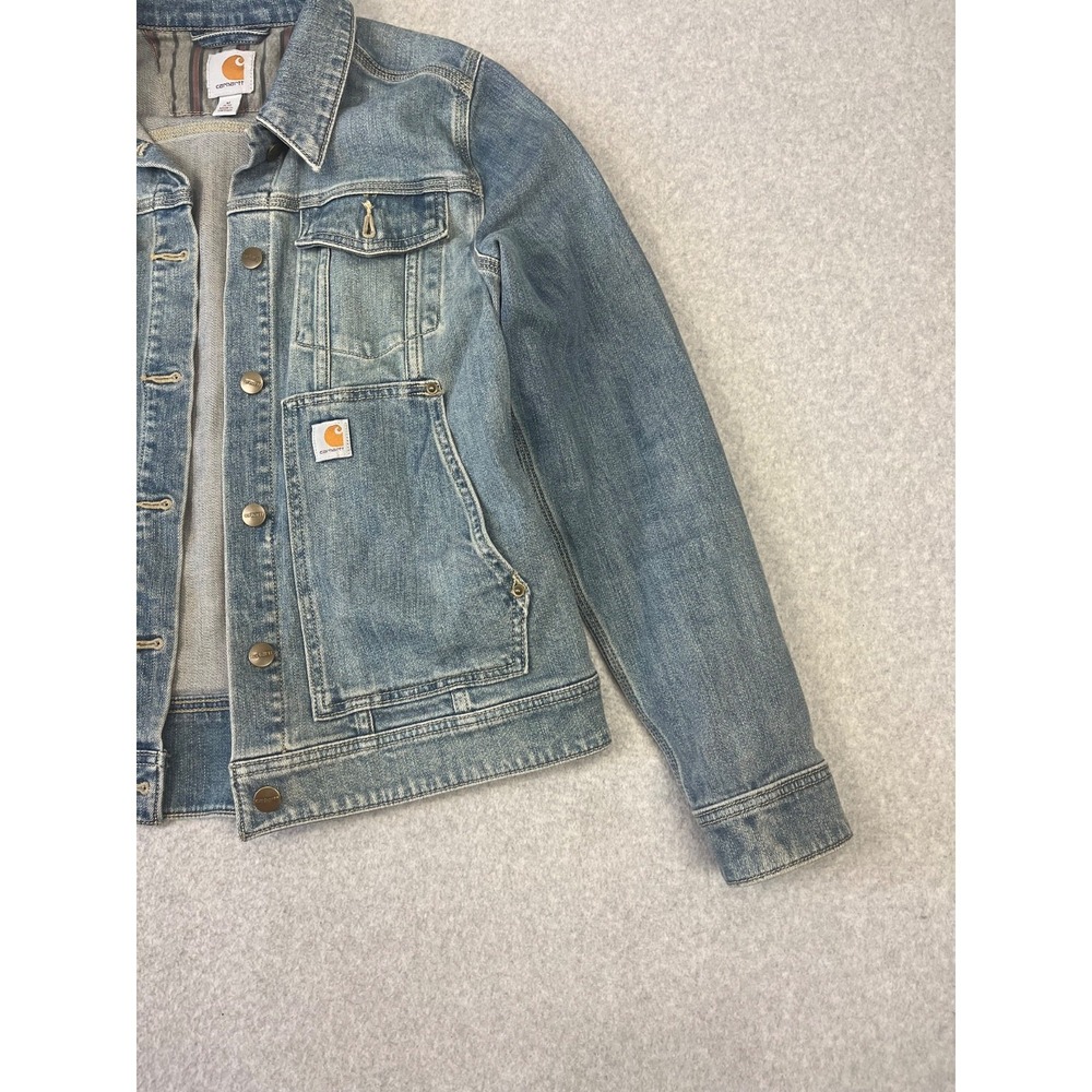 Carhartt Benson Denim Jacket Womens M Blanket Lined Button Up Rugged Flex - Picture 4 of 14